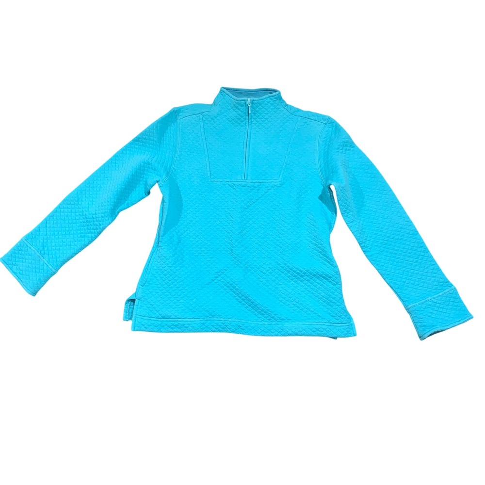 Coldwater Creek PS Quilted Pullover Top Half Zip Aqua Blue Petite Small